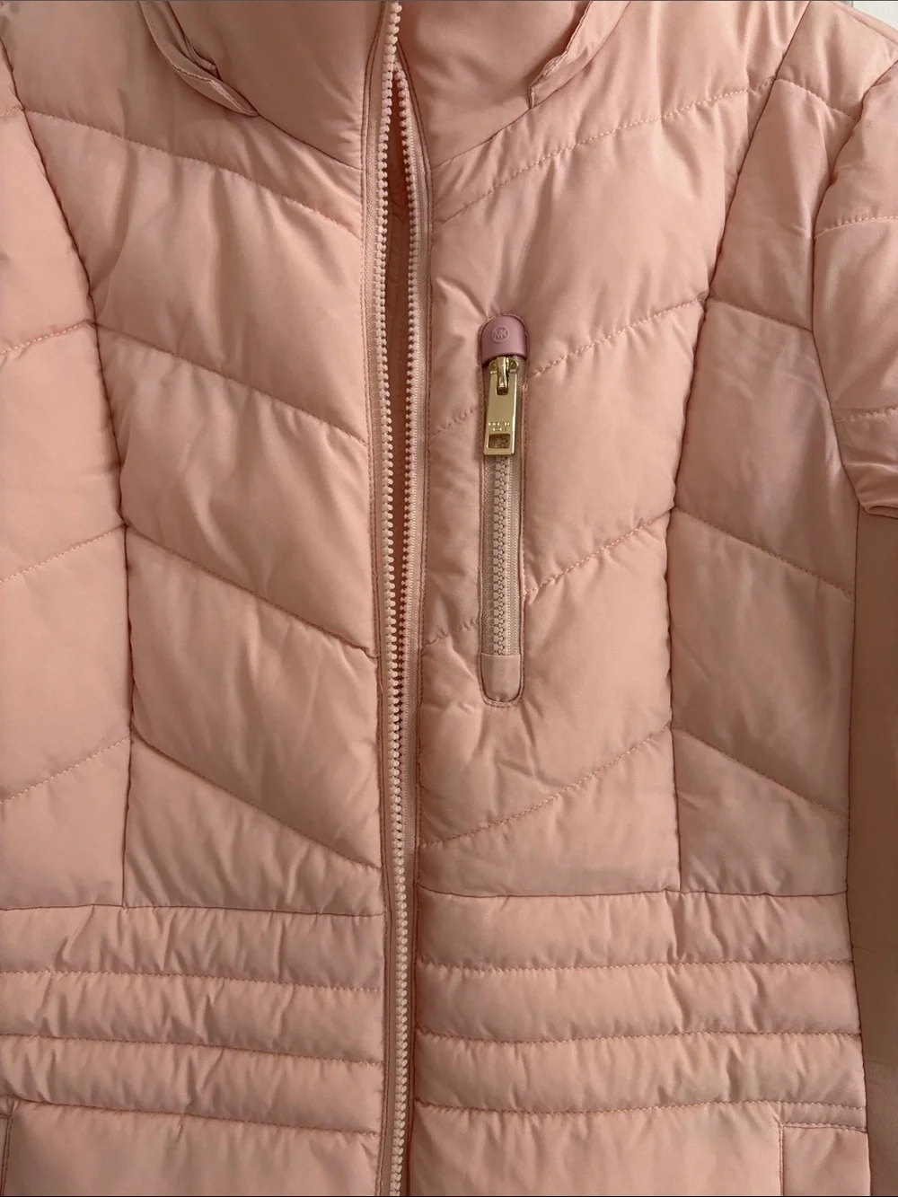 Michael Kors Blush Pink Quilted Puffer Jacket with Stand Collar